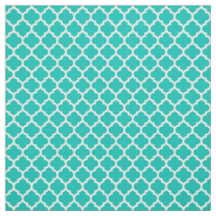 Aquamarines, weißes Marokkaner Quatrefoil Muster Stoff
