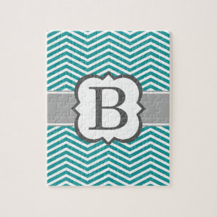 Aquamarines weißes Monogramm Letter B Zickzack