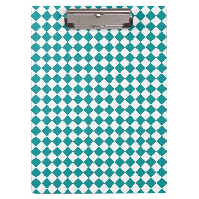 Aquamarines weißes Schachbrett Diamantmuster Klemmbrett (Vorderseite)