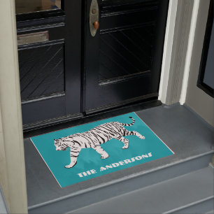 Aquamarines weißes Tiger, Türkis Blau Personalis Fußmatte