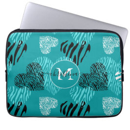 Aquamarines Weißes Zebra-Druckhörer-Monogramm Laptopschutzhülle