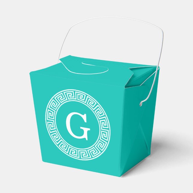 Aquamarines Weißgriechisches Schlüsselanhänger-Mon Geschenkschachtel (Vorderseite)