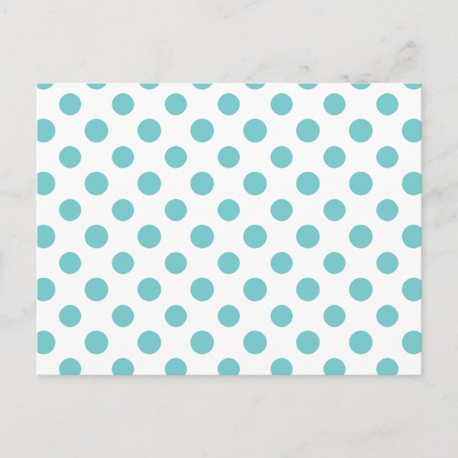 Aquamarines Weißpolka-Punktmuster Postkarte (Vorderseite)