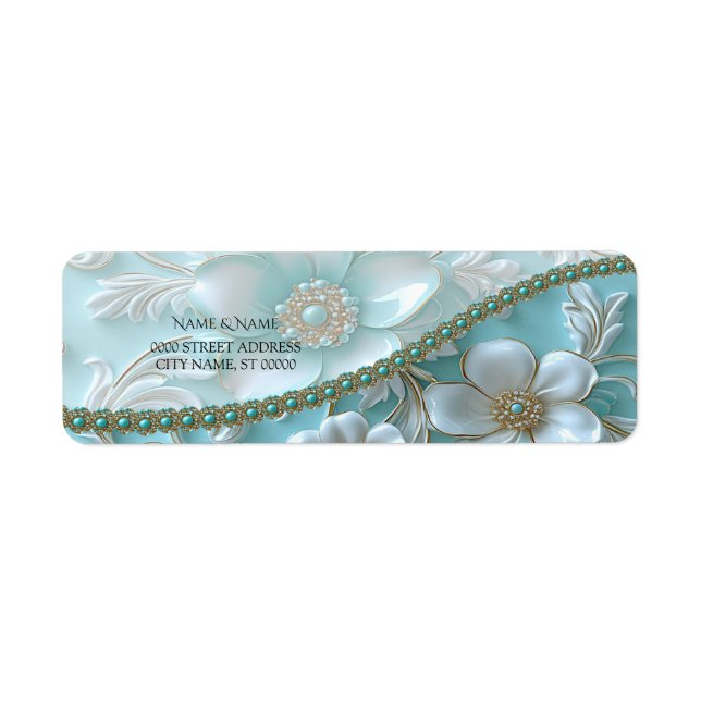 Aquamarines White Floral Return-Address-Label (Vorne)