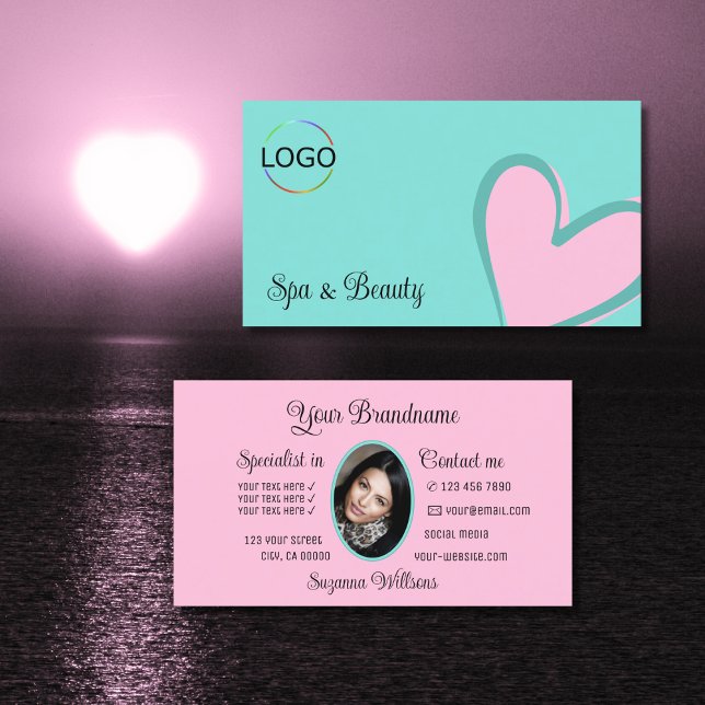 Aquamarines zauberhaftes Rosa Herz mit Logos und F Visitenkarte (Von Creator hochgeladen)