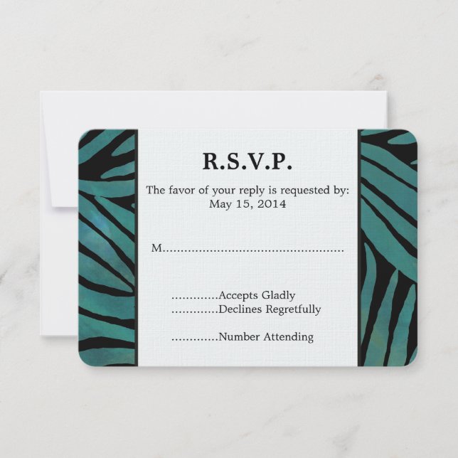 Aquamarines Zebra Print Wedding RSVP (Vorderseite)