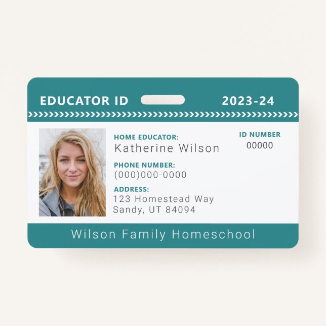 Aquamarines Zickzack Homeschool Educational ID-Abz Ausweis (Vorderseite)