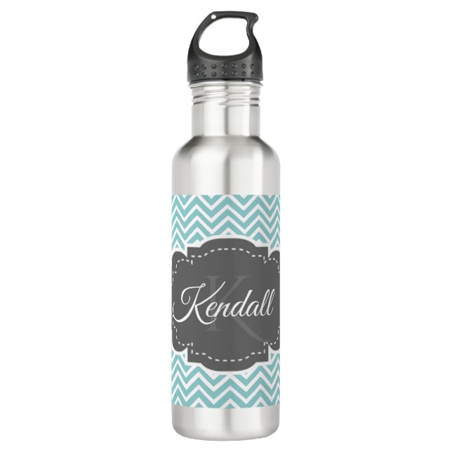 Aquamarines Zickzack Personalisiert Edelstahlflasche (Vorderseite)