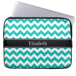 Aquamarines Zickzack ZigZag Schwarzer Name Monogra Laptopschutzhülle