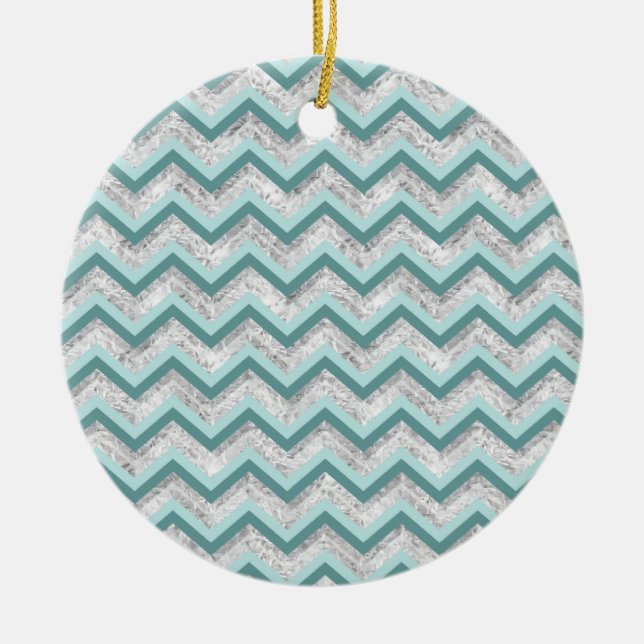 Aquamarines Zigzag-Muster Keramik Ornament (Vorne)
