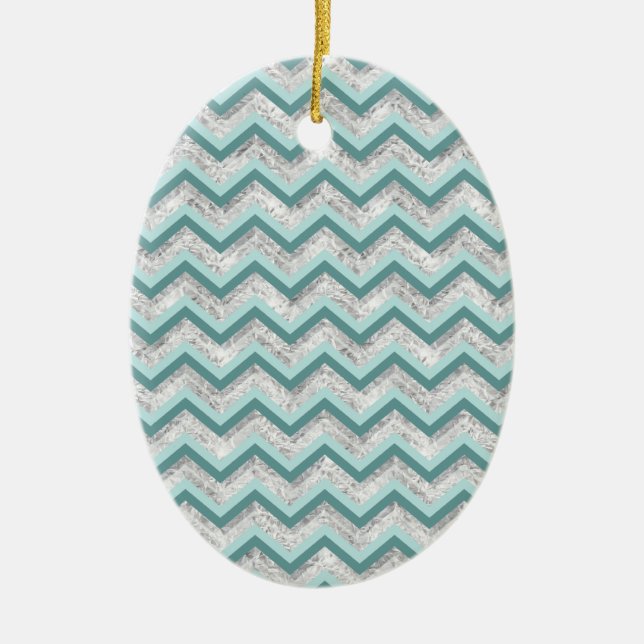 Aquamarines Zigzag-Muster Keramik Ornament (Vorne)