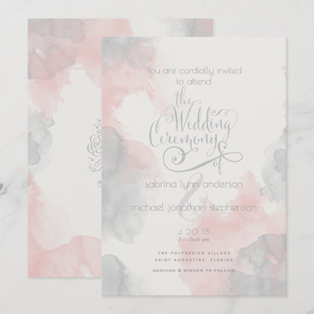 Aquarefoot Blush Pink Pewter the BarefootBride™ Einladung (Vorne/Hinten)