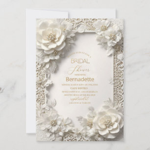 Aquarell 3D-weiße Blume Gold Brautparty Einladung