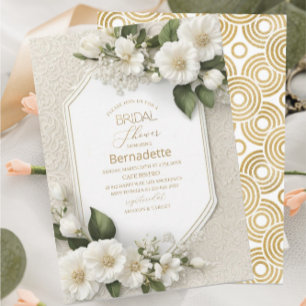 Aquarell 3D-weiße Blume Gold Brautparty Einladung