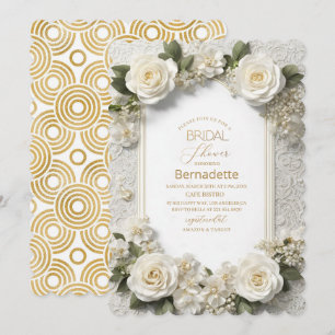 Aquarell 3D-weiße Blume Gold Brautparty Einladung