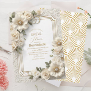 Aquarell 3D weiße Blumen Gold Junggesellinnenabsch Einladung
