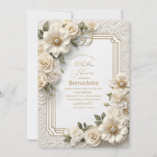 Aquarell 3D weiße Blumen Gold Junggesellinnenabsch Einladung