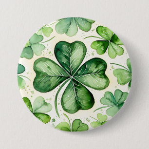 Aquarell 4-Blatt-Kleeblatt Glücks-Shamrock Irische Button