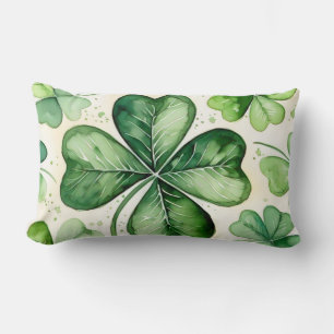 Aquarell 4-Blatt-Kleeblatt Glücks-Shamrock Irische Lendenkissen