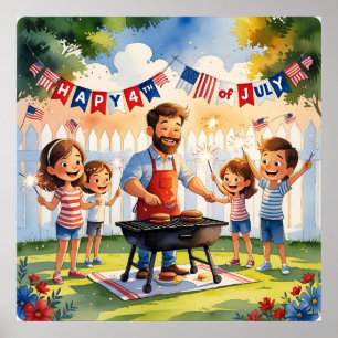 Aquarell 4. Juli GRILLEN Poster