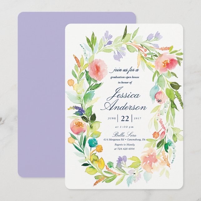 Aquarell Abschluss Open House Einladung (Vorne/Hinten)