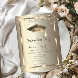 Aquarell Absolventenmütze Goldene Sterne Champagne Einladung