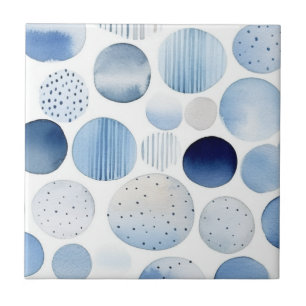 Aquarell-Abstrakt Blau Weiße Kreise Muster Fliese