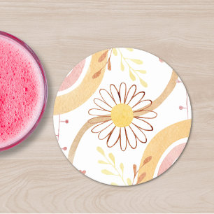 Aquarell-Abstrakt-Botanische Blume und Regenbogen Runder Pappuntersetzer