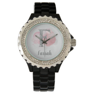Aquarell Abstrakt & Glitzer Letter F Armbanduhr