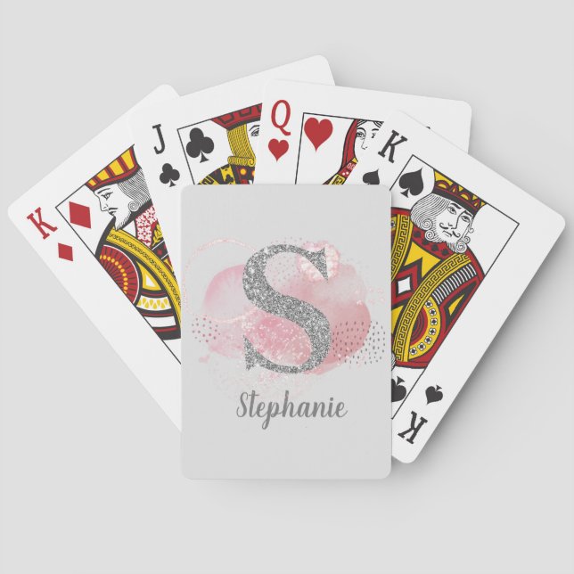Aquarell Abstrakt & Glitzer Letter S Spielkarten (Rückseite)