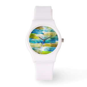 Aquarell abstrakt grün, blau armbanduhr