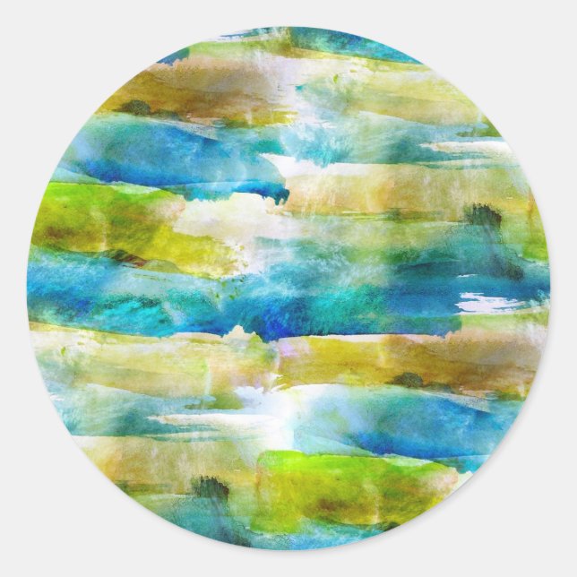Aquarell abstrakt grün, blau runder aufkleber (Vorderseite)