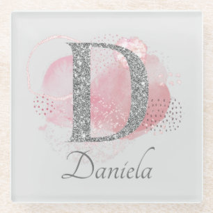 Aquarell Abstrakt und Glitzer Letter D Glasuntersetzer