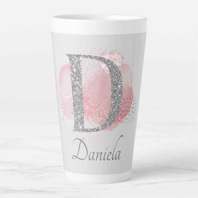 Aquarell Abstrakt und Glitzer Letter D Milchtasse (Vorderseite)