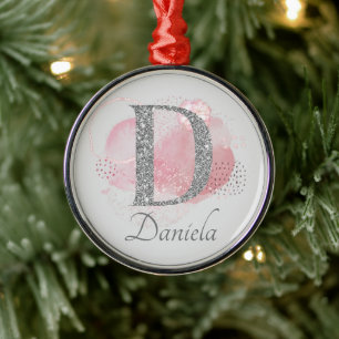 Aquarell Abstrakt und Glitzer Letter D Ornament Aus Metall