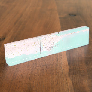 Aquarell abstrakt und goldfarben Konfetti-Design Namensplakette