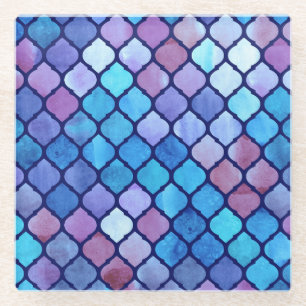 Aquarell-Abstrakte Geometrische Arabische Fliesen Glasuntersetzer
