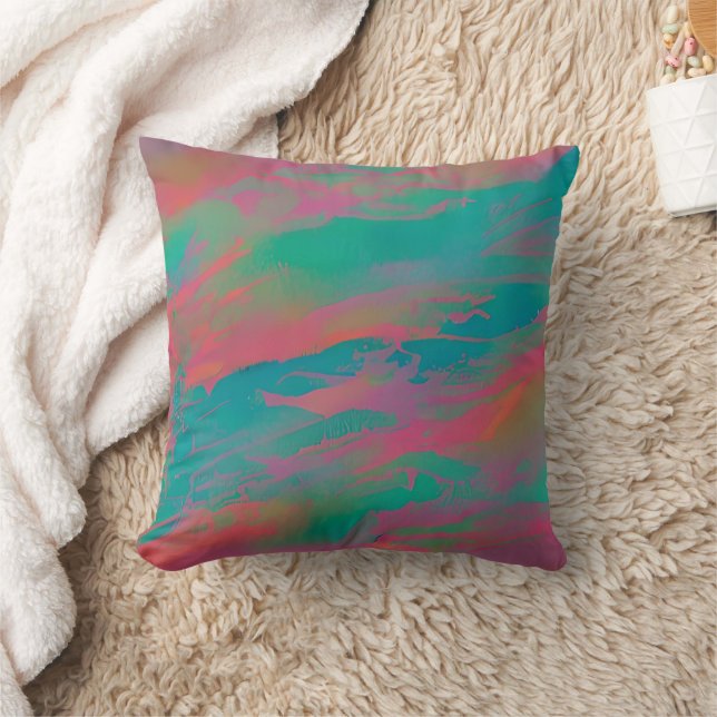Aquarell Abstrakte Gestaltung von Rosa Blau und Go Kissen (Decke)