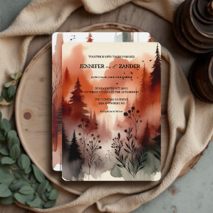 Aquarell-Abstrakter Wald Orangefarbene Hochzeit  Einladung