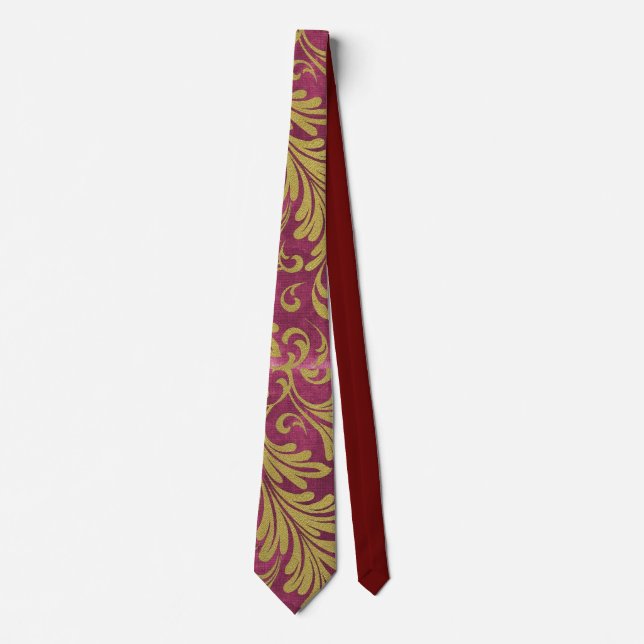 Aquarell Acanthus Verlasse Lila Magenta Gold Krawatte (Vorderseite)
