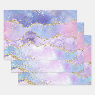 Aquarell-Achat-Gold-Glitter-Rosa-Lila-Blau Geschenkpapier Set