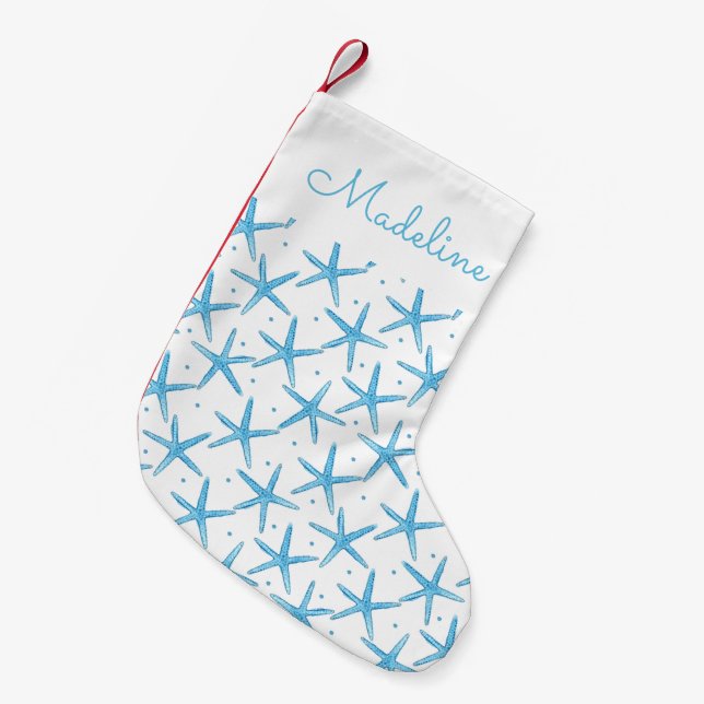 Aquarell-addieren blaue Seesternchen-Vereinbarung Kleiner Weihnachtsstrumpf (Vorderansicht (hängend))