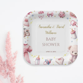 Aquarell Adorable Pink Joyful Babydusche Blüte Pappteller