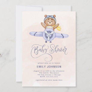 Aquarell-Airplane-Babydusche Einladung
