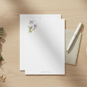 Aquarell-Akelei mit personalisierter Kolibri Briefpapier