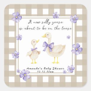 Aquarell-Alberner-Gans-Baby-Party Quadratischer Aufkleber