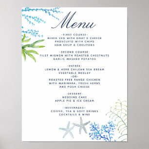 Aquarell-Algen-Strand-Hochzeitsmenü Poster