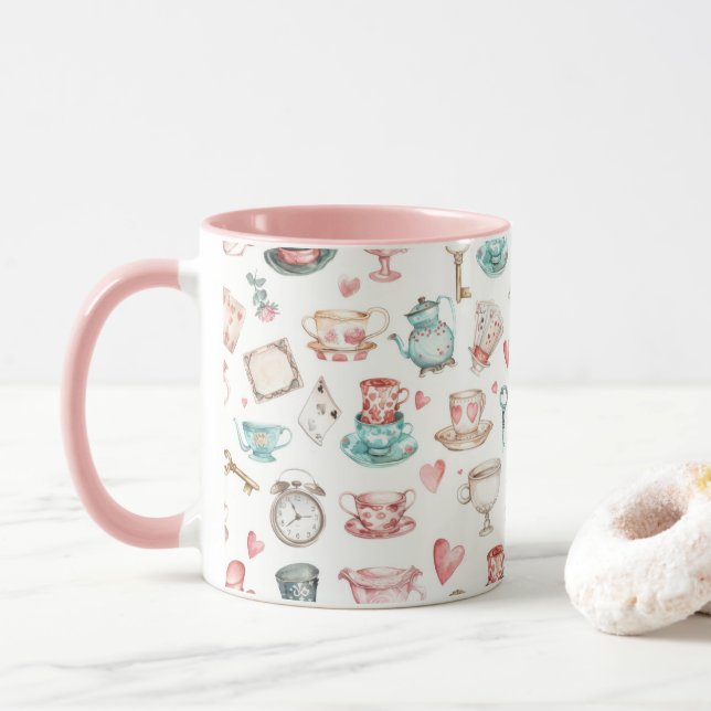 Aquarell-Alice-Muster  Tasse (Mit Donut)