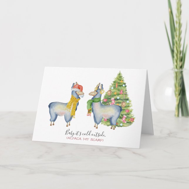 Aquarell Alpaka Weihnachtskarte Feiertagskarte (Vorderseite)