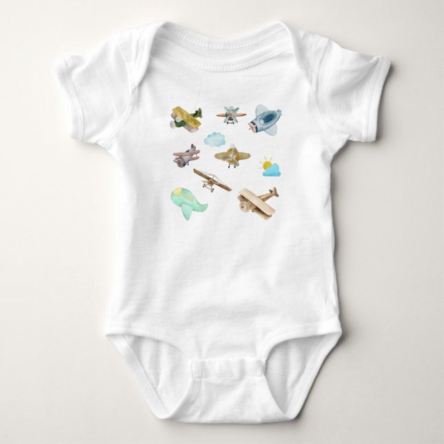 Aquarell Alte Vintage Flugzeuge Sammlung  Baby Strampler (Vorderseite)